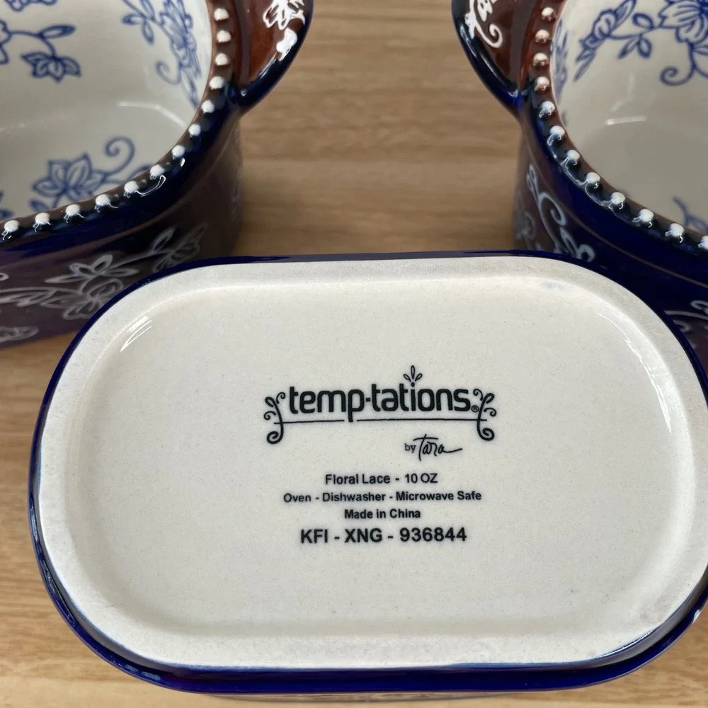 Temp-tations‎ by Tara Floral Lace Cobalt Blue 10oz Ramekins Qty 3 KFI-XNG-936844